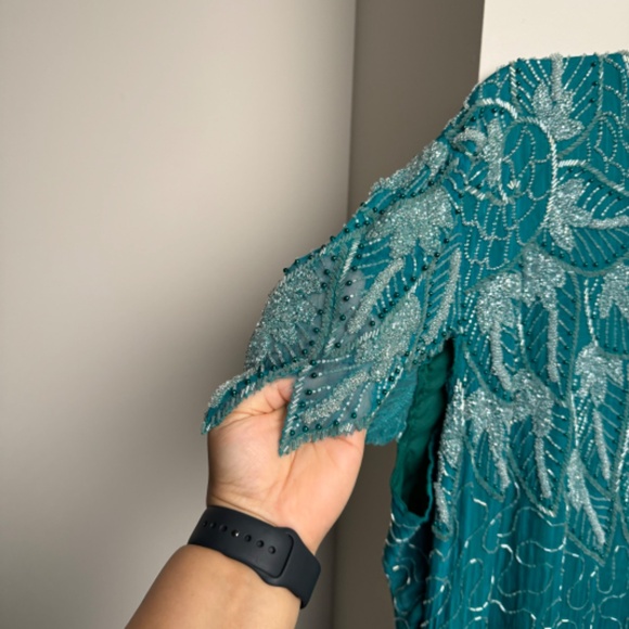 Vintage Beaded Turquoise Dress with Slit - Picture 2 of 13